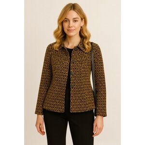 Kikit Jeans Leopard Print Corduroy Cropped Swing‎ Jacket Rose Button Detail